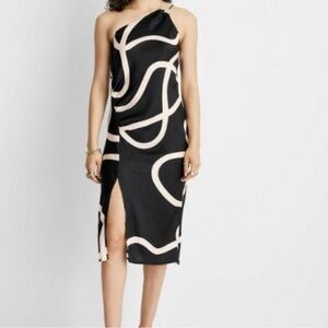 Future Collective One Shoulder Black and White Women's Dress with Slit